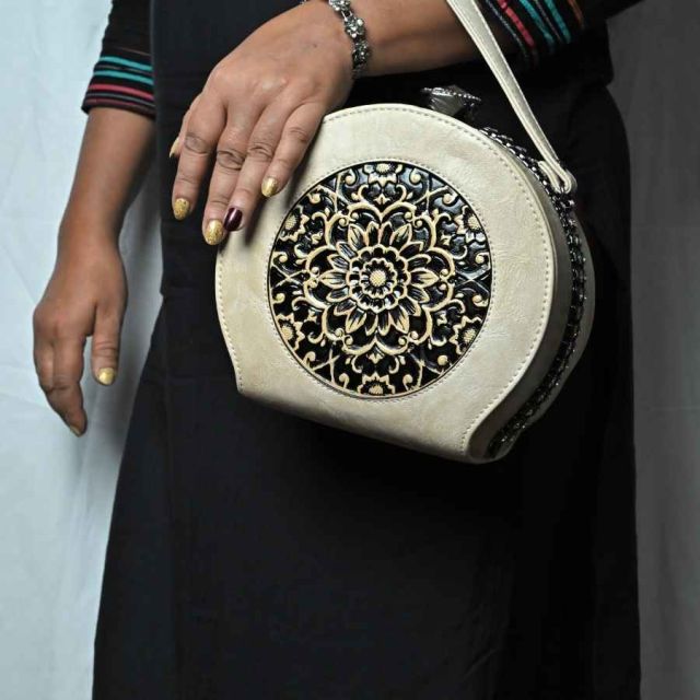 Mandala Embroidered Round Tote Bag