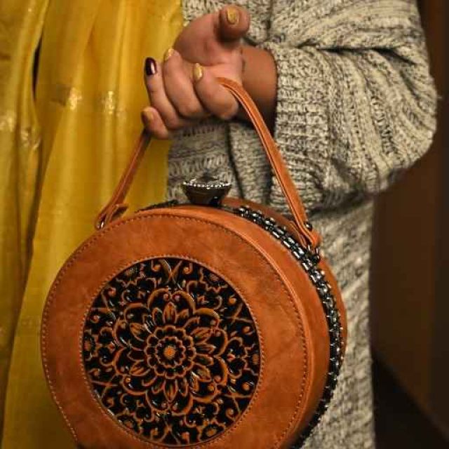 Mandala Round Leather Bag