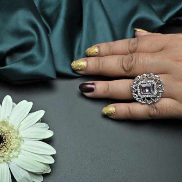 Pink Gemstone Diamond Ring