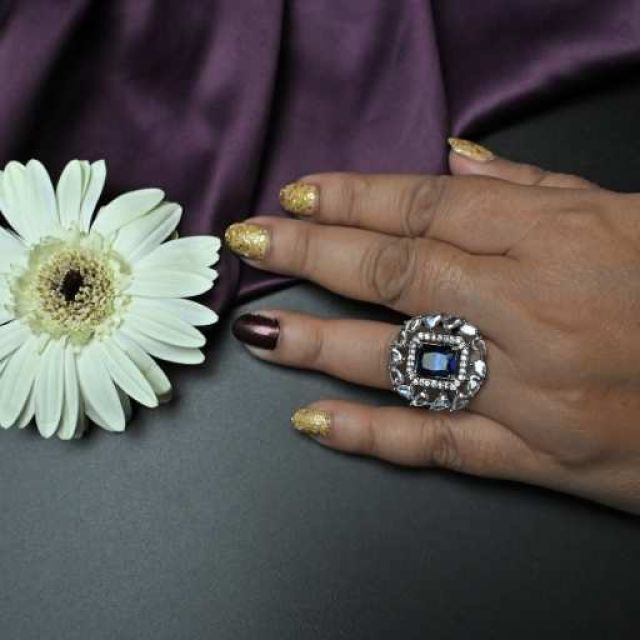 Silver Blue Gemstone Ring