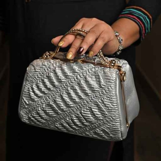 Silver Textured Rectangular Clutch